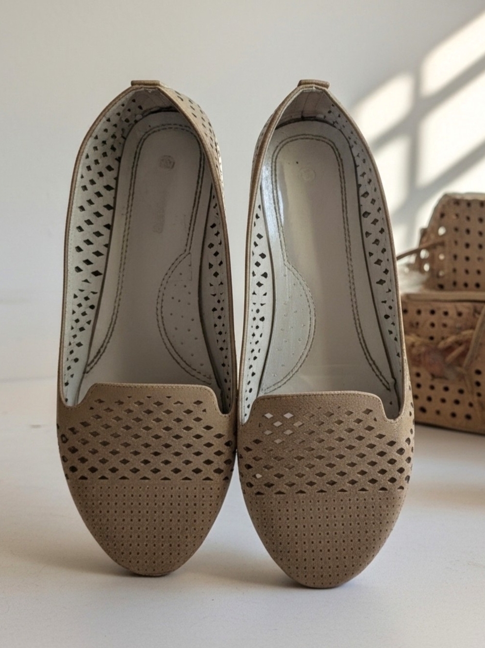 Women’s Taupe Perforated Slip-On Flats